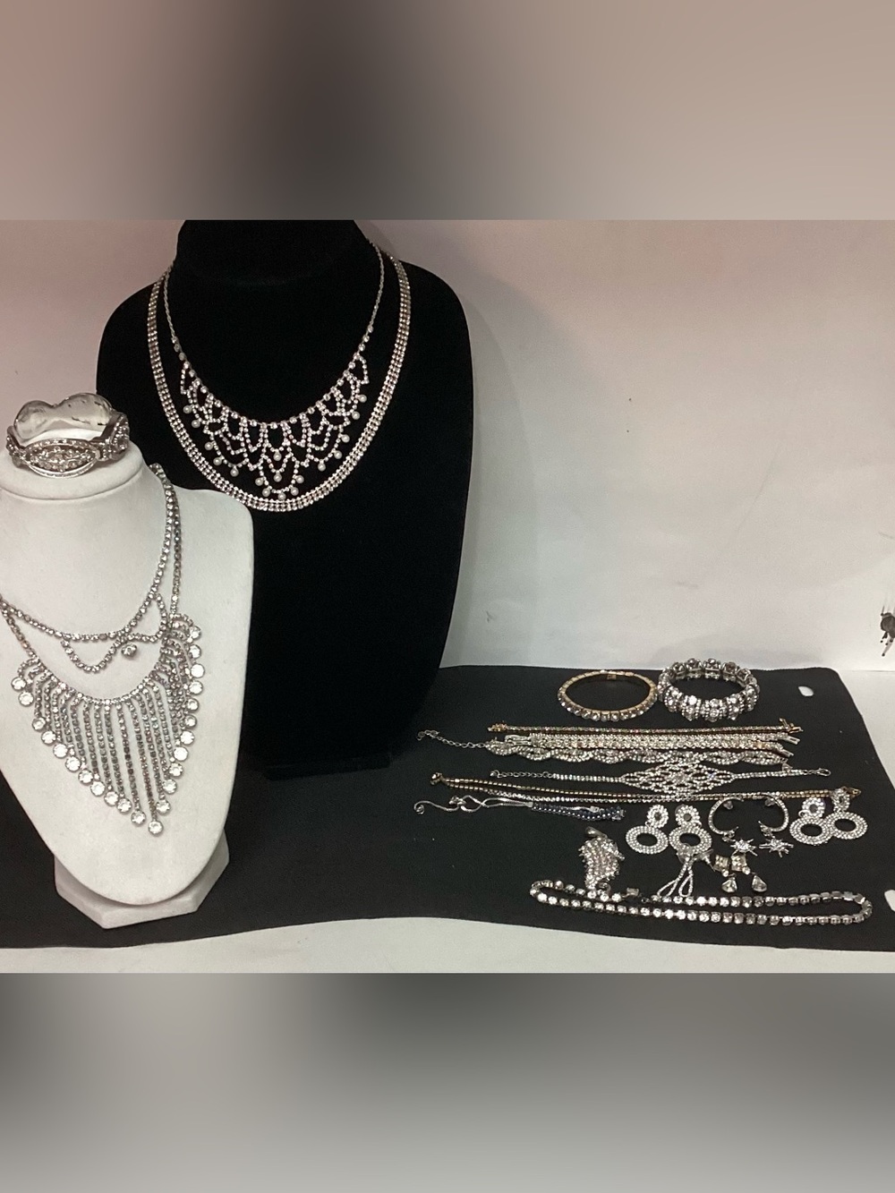 Vintage & New Bling Bling Rhinestone And Silvertone Jewelry Lot! View 2